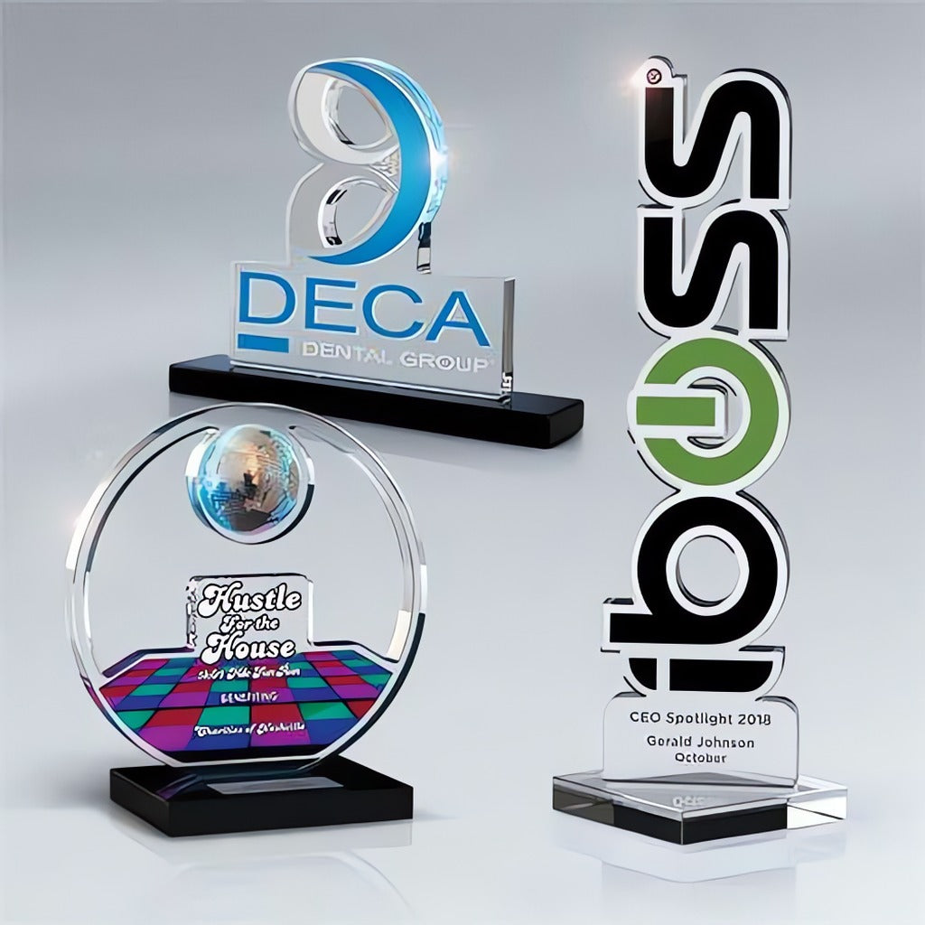Custom Lasercut Lucite Awards on Black Base