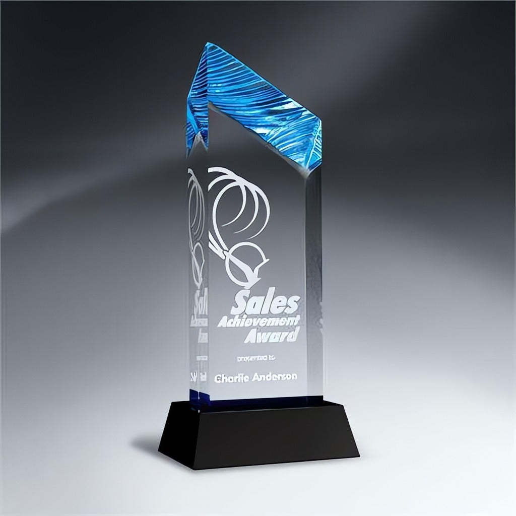 Blue Chisel Carved Tower Award On Base