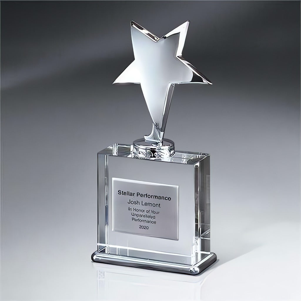 Silver Star on Crystal Base with Silver Plate