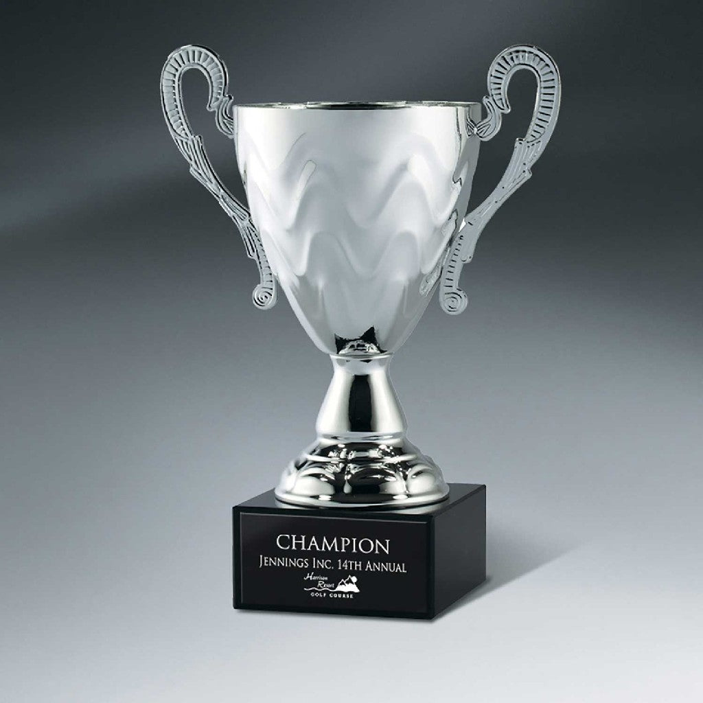 Bright Silver Metal Cup on Marble Base
