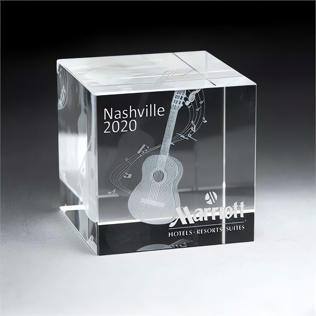 3D Etched Crystal Cube
