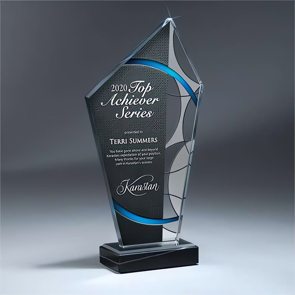 Blue Deco Lucite Peak on Marble Base Award