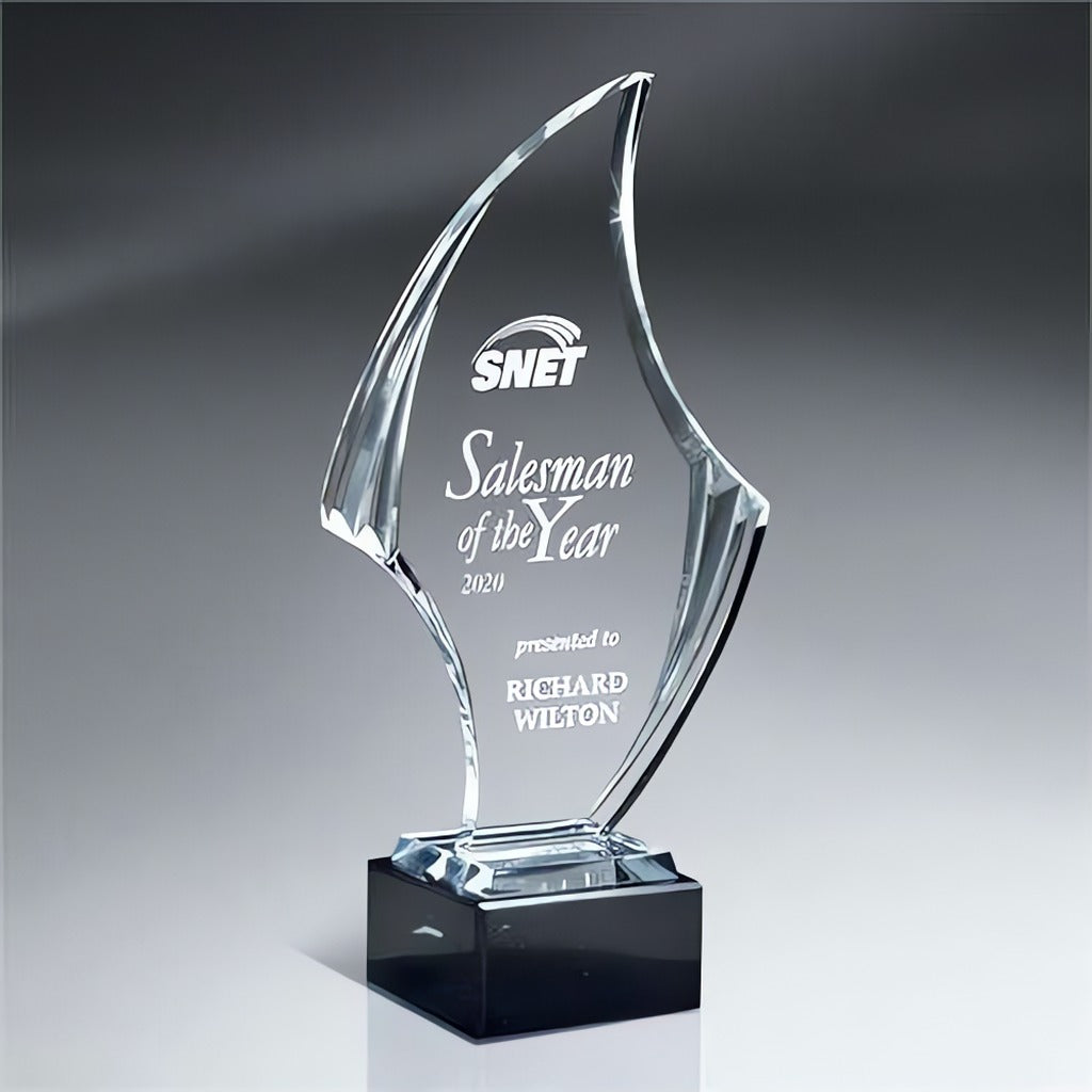 Diamond Carved Wave Lucite Award on Marble