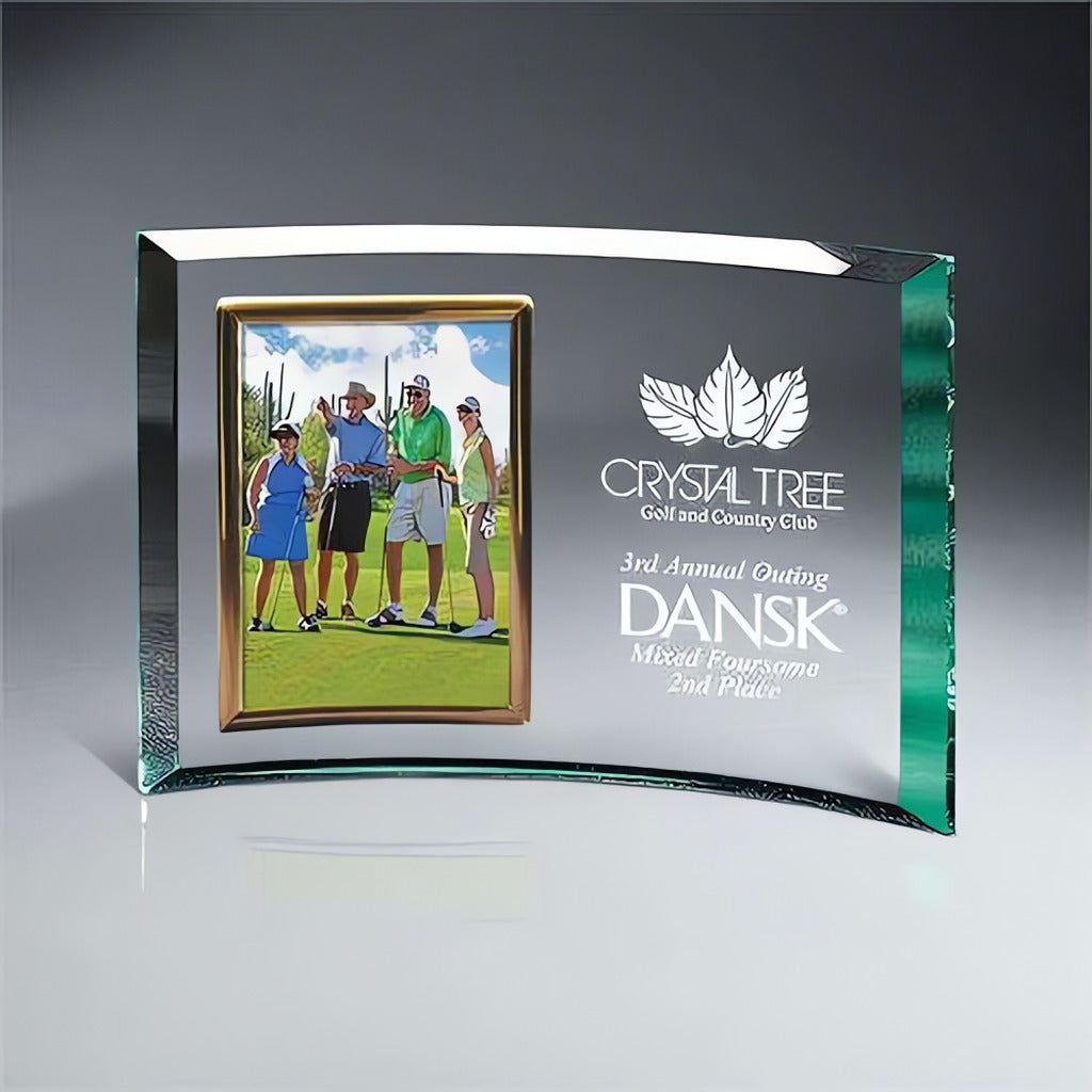 Jade Glass Crescent Award with Picture Frame
