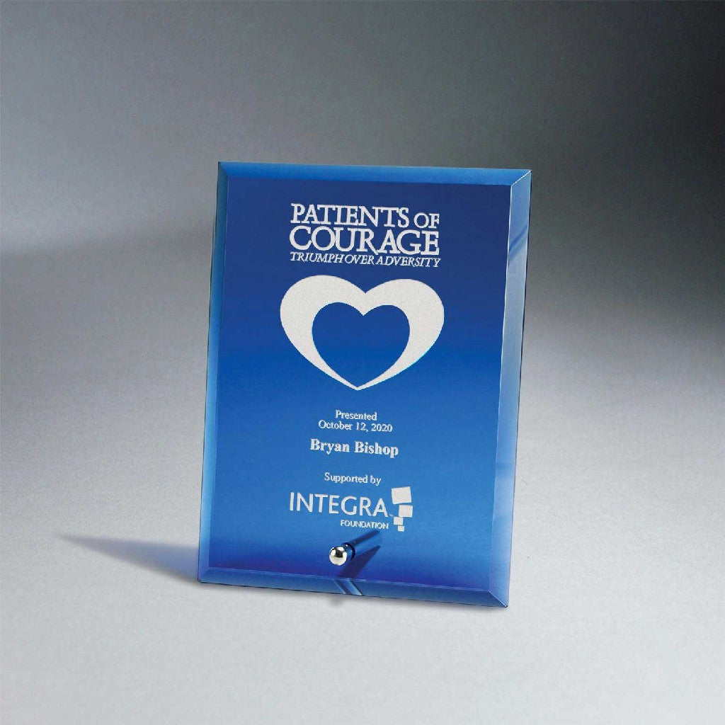 Premium Blue Glass Tablet with Metal Stand Small