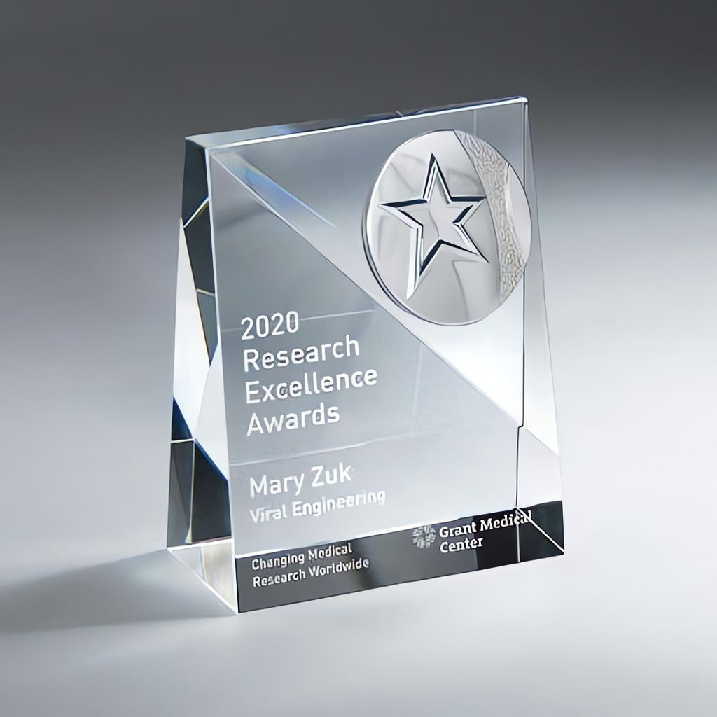 Slant-Front Crystal Award with Star Medallion