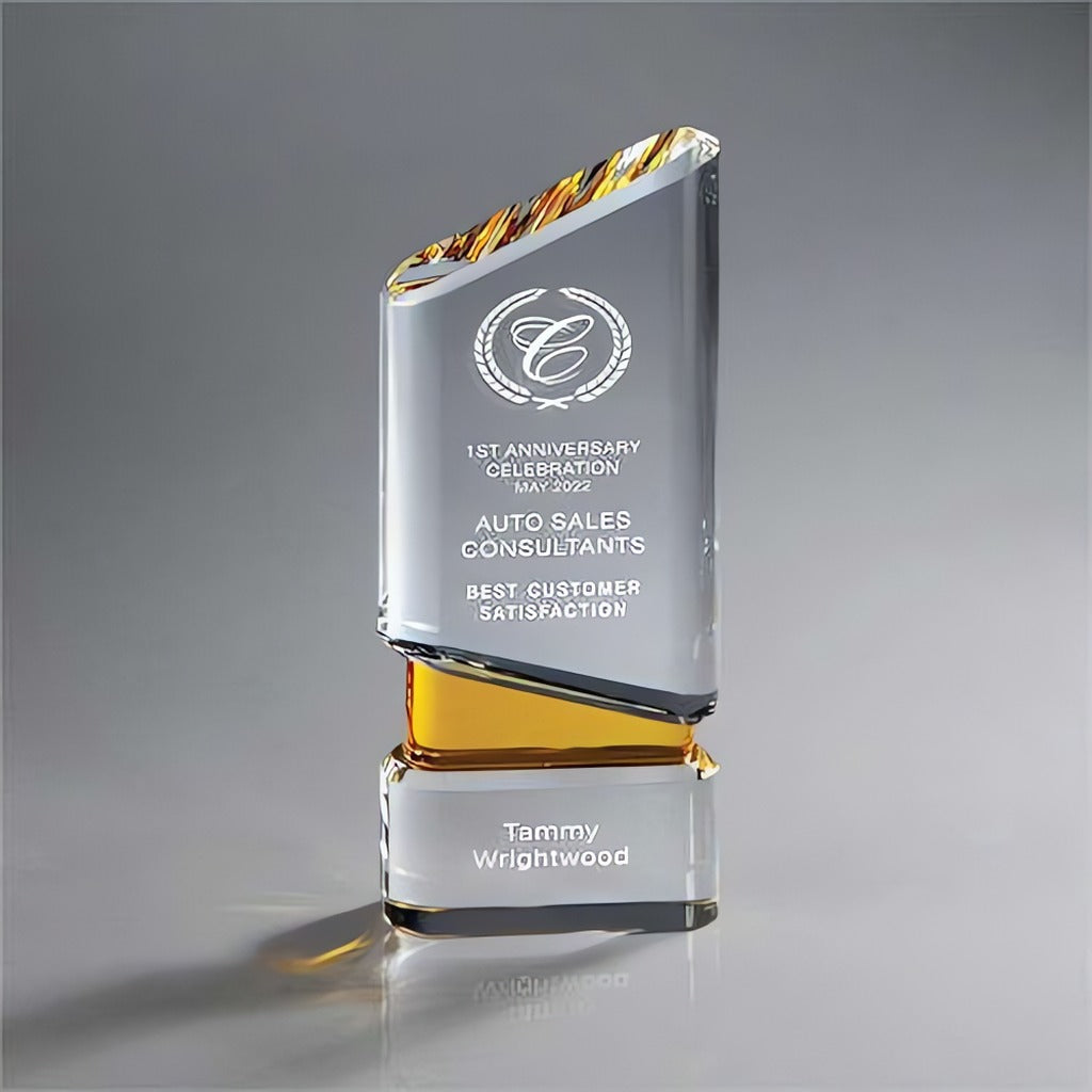 Clear Crystal Angular Award with Amber Center