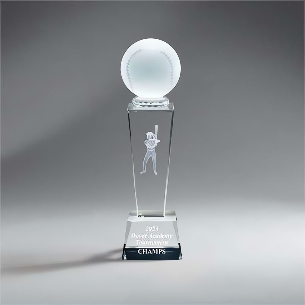 Crystal Column Sports Award with Ball