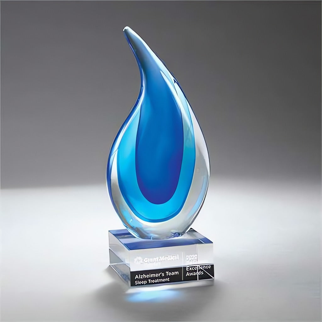 Light & Dark Blue Art Glass on Clear Base Large