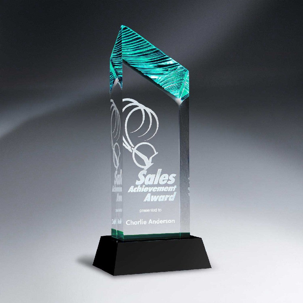 Teal Chisel Carve Tower Award on Base