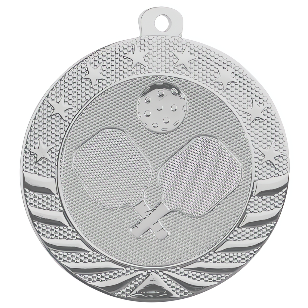 2 3/4" Bright Silver Pickleball Starbrite Medal