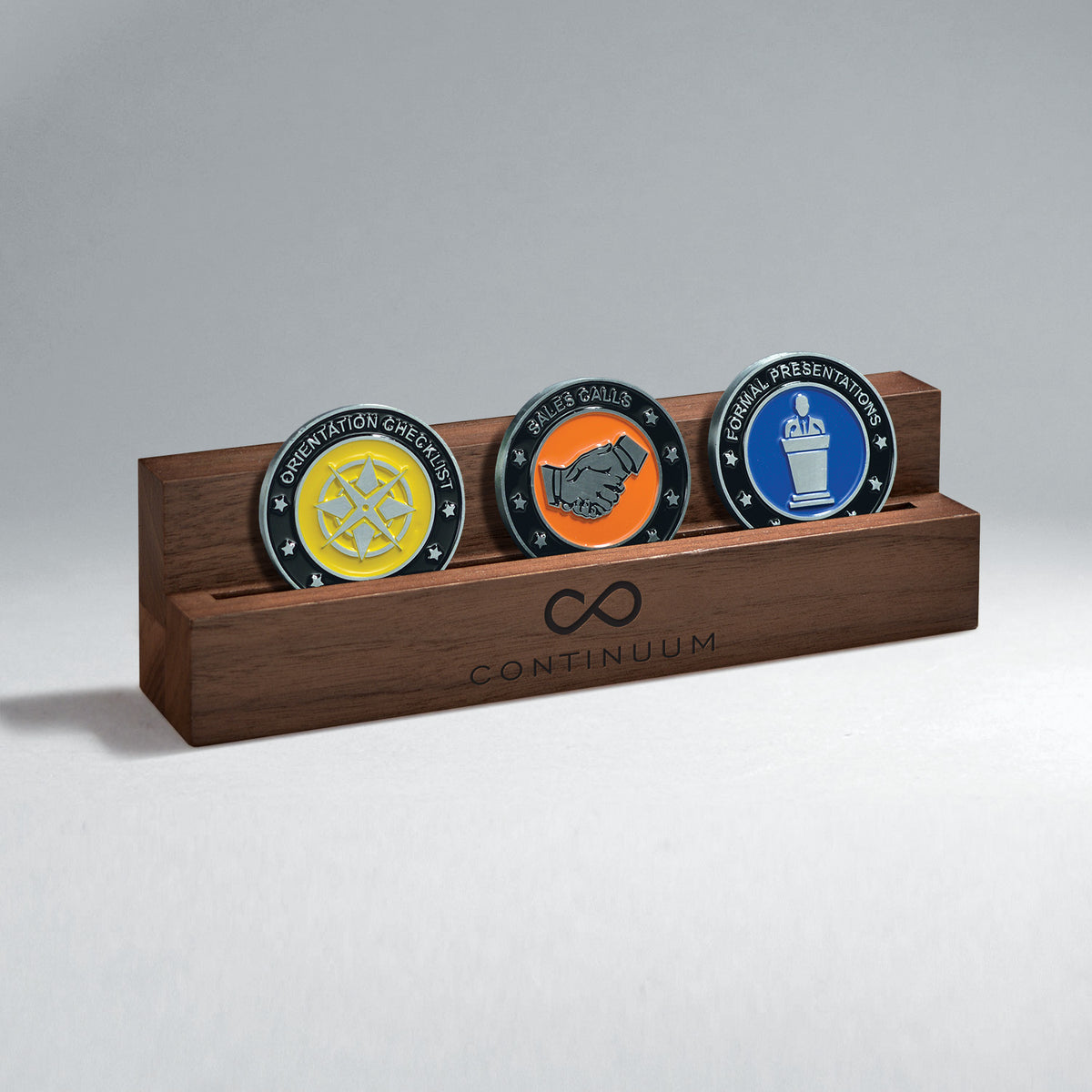 Walnut Single Row Challenge Coin Display