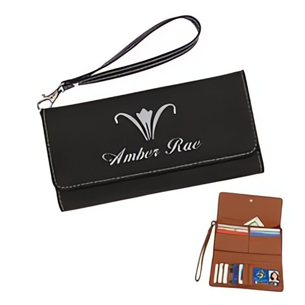 Black/Silver Engraved Leatherette Wallet with Stra