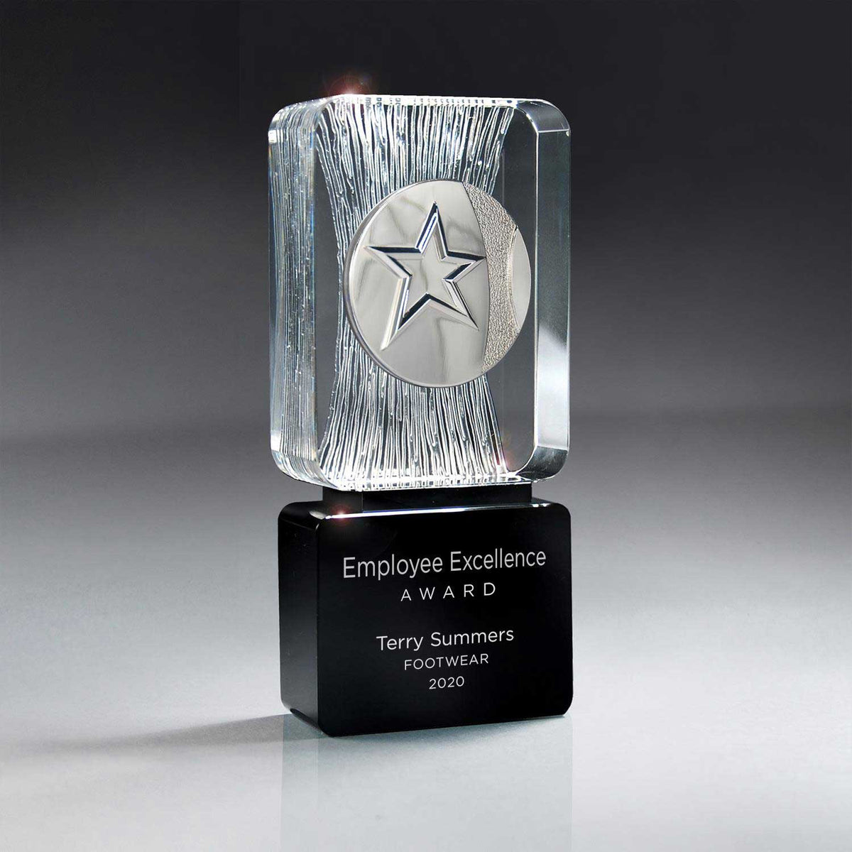 Carved Clear Crystal on Black Base with Choice of Medallion (Includes Silver Color-Fill on Black)
