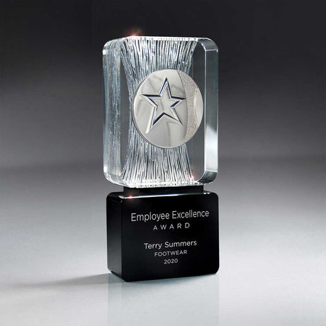 Carved Clear Crystal on Black Base with Choice of Medallion (Includes Silver Color-Fill on Black)