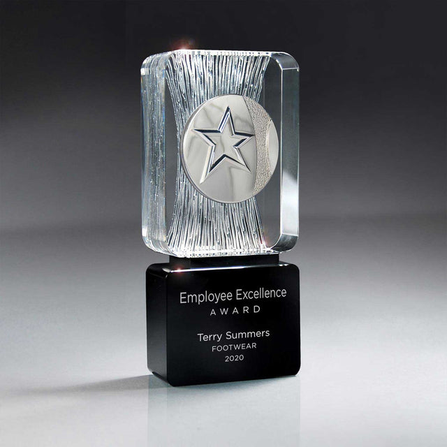 Carved Clear Crystal on Black Base with Choice of Medallion (Includes Silver Color-Fill on Black)